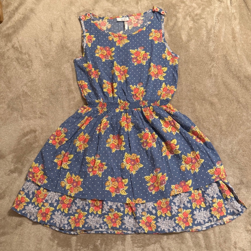 Matilda Jane 435 Top of the Class Floral Polka Dot Dress Blue Girls Size 16